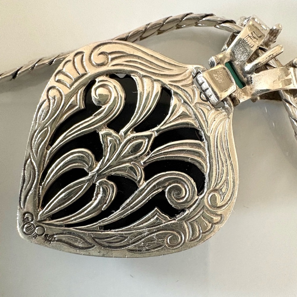 Art Deco Necklace in 925 Sterling with onyx pendant - Picture 3 of 8